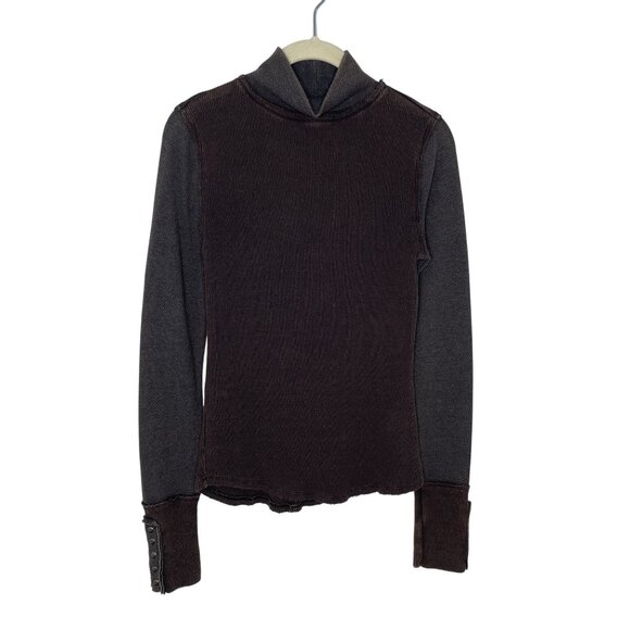 Free People We The Free Dark Brown/Gray Long Sleeve Mock Neck Thermal, M - Picture 1 of 8